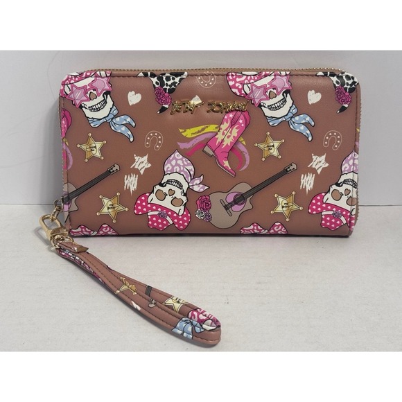 Betsey Johnson Handbags - BETSEY JOHNSON Western Cowboy Skull Print Zip Around Wristlet Wallet Clutch